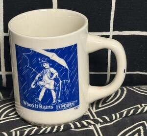 Vintage Morton Salt 'When It Rains It Pours” Advertising Coffee Mug